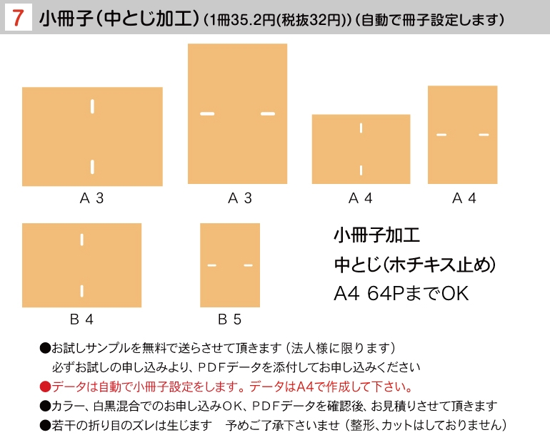 小冊子（中とじ加工）（1冊20円）（自動で冊子設定します）